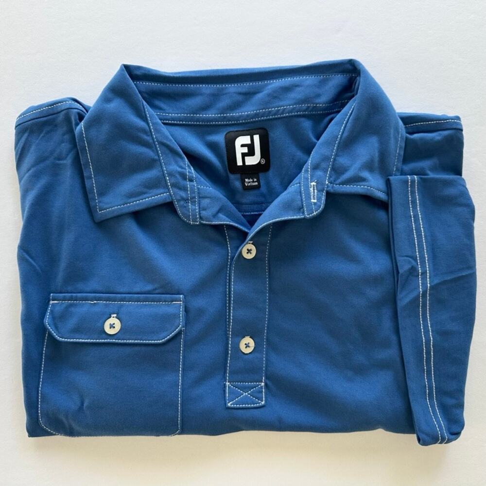FootJoy Blue Jersey Knit Pocket Polo Size XL Short Sleeve Casual Golf Summer